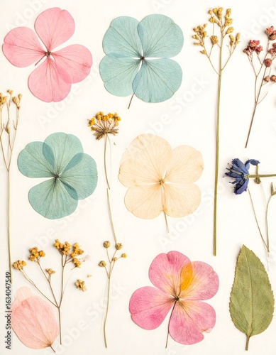 Pressed Petals and Wildflower Composition on Soft Neutral Paper – Botanical Background for Graphic Design, Scrapbooking, Product Mockups, Creative Projects