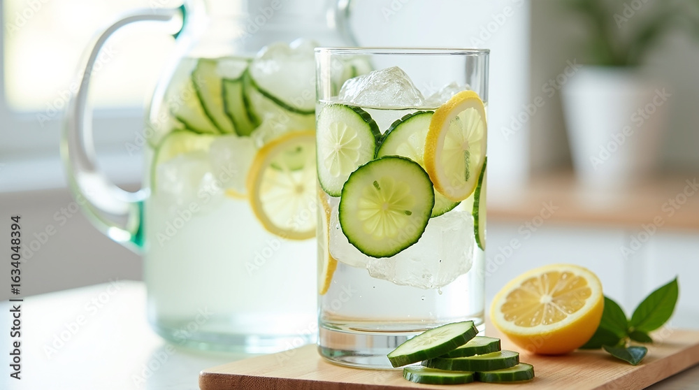 Fototapeta premium Infused water made from fresh cucumber and lemon slices