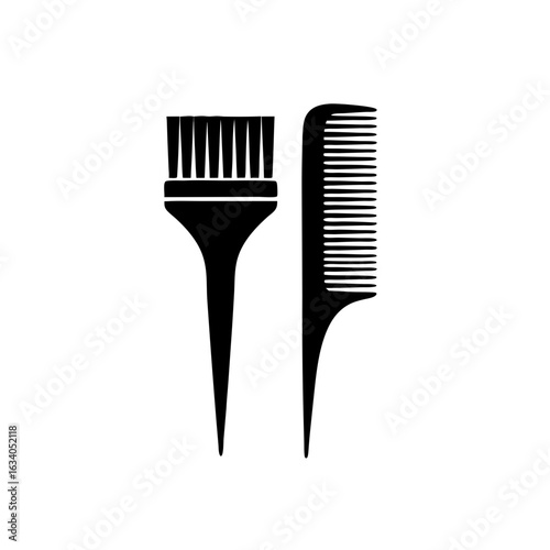 Tinting brush and comb with pointed end on transparent background