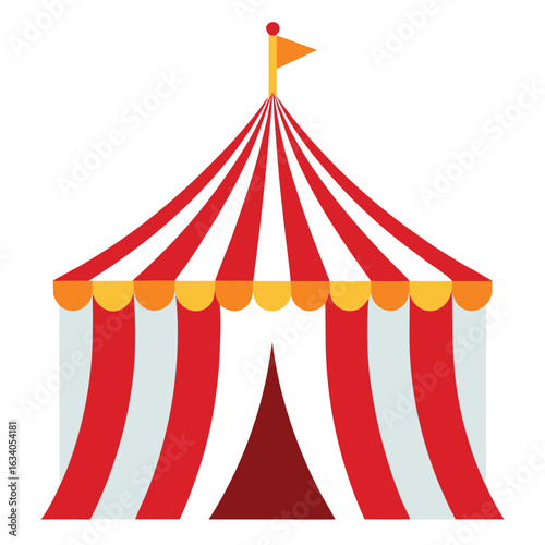 A vibrant circus tent featuring a flag on top, symbolizing fun and entertainment.vector

