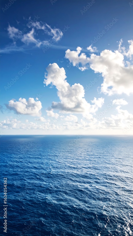Obraz premium Vast ocean, bright sky, fluffy clouds