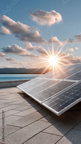 Close Up Of Solar Panel Capturing Sunlight At Sunset
