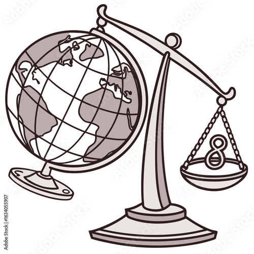 Globe on scales with D N A symbol balance science