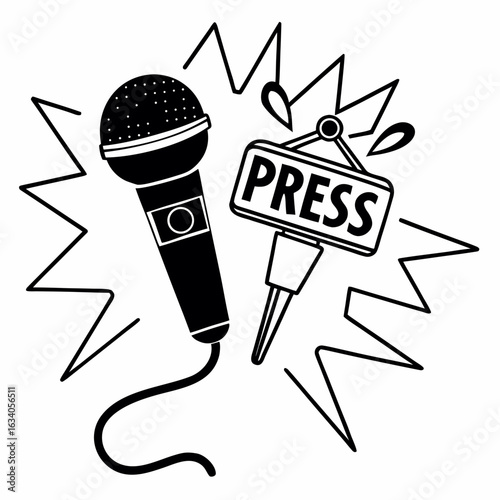Press microphone and sign on white background news
