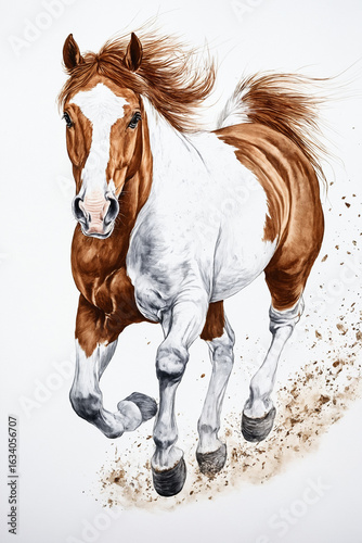 Spotted Horse Galloping Ink Art Illustration