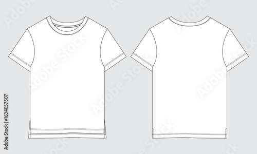 Short sleeve t shirt technical drawing fashion flat sketch vector illustration template 