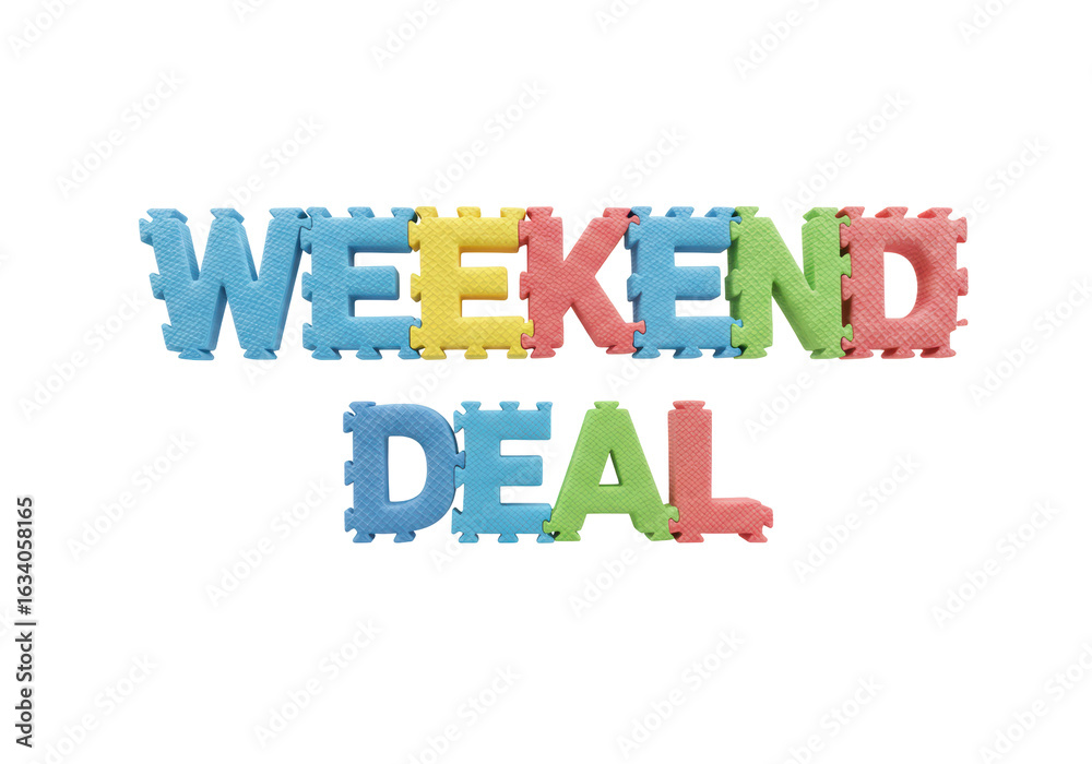 Isolated Colorful 'Weekend Deal' Puzzle Foam Text Isolated Colorful 'Weekend Deal' Puzzle Foam Text