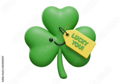 Isolated Lucky Shamrock Character with 'Lucky You!' Tag