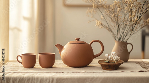 Wallpaper Mural Warm-toned rustic ceramic tea set with cozy atmosphere and neutral styling Torontodigital.ca