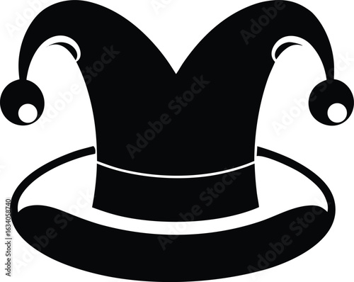 A red and blue clown hat displayed on a plain white background.