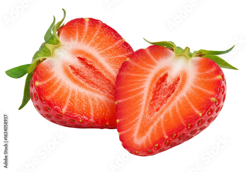 Isolated Halved Fresh Strawberry Showing Juicy Interior