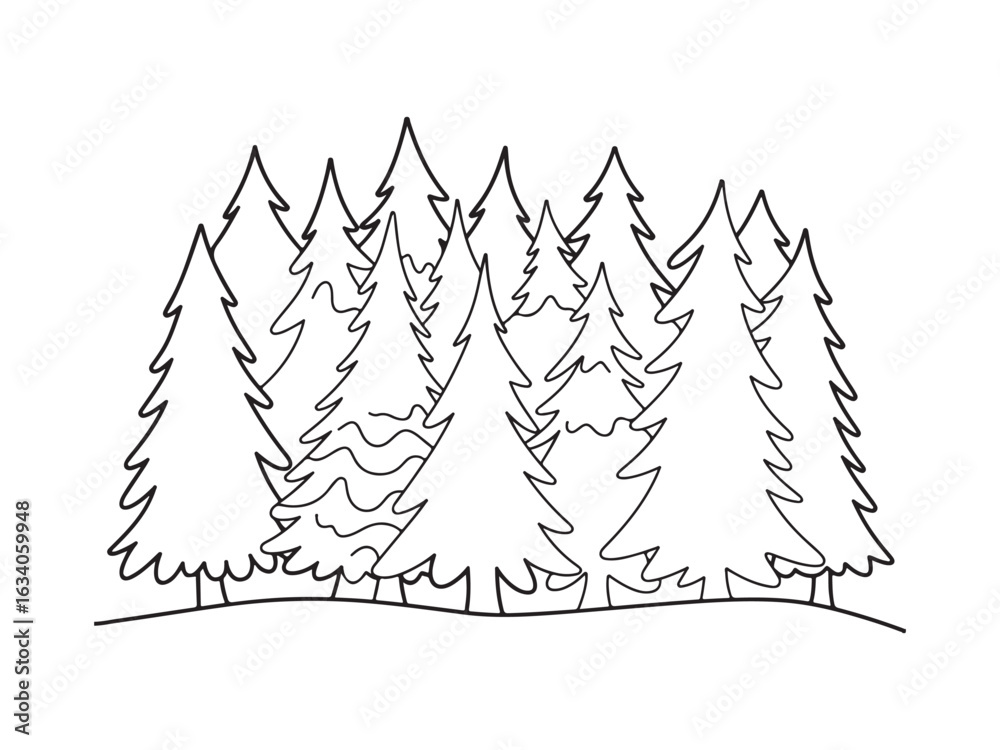 Obraz premium Forest of pine trees silhouette vector isolated on white background