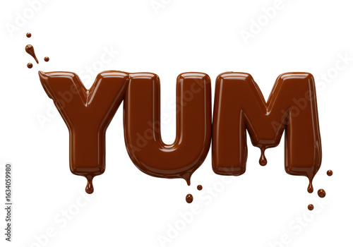 Photography Isolated Word 'YUM' in Dripping Chocolate Letters