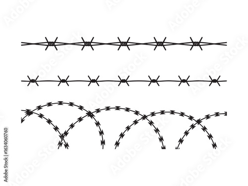 Barbed wire patterns silhouette vector isolated on white background