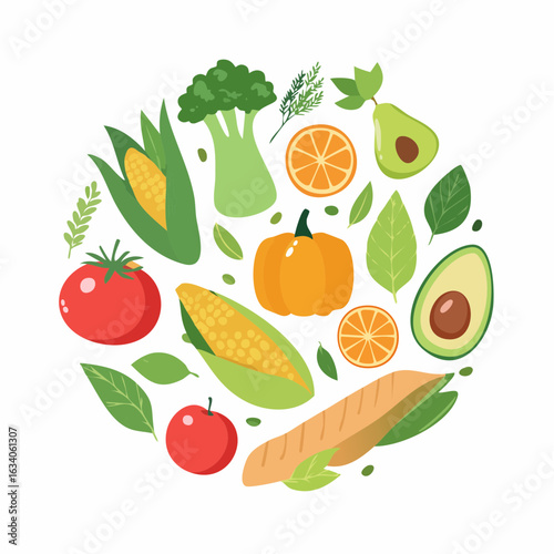 Collection of fresh organic foods like fruits, veggies, and herbs promoting a healthy lifestyle.