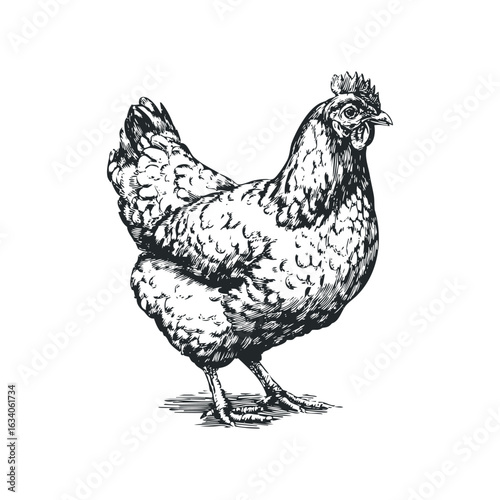 Chicken Hen Standing Side View Graphic Vintage Style