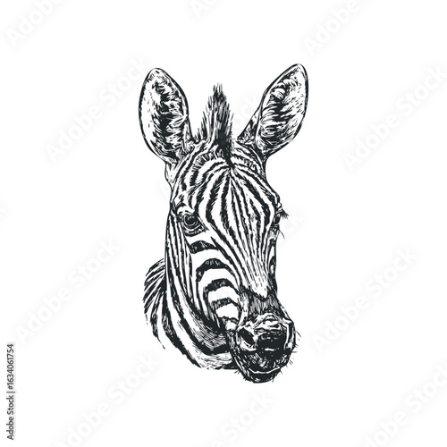 Zebra Head Frontal View Graphic Style on Clean White Background