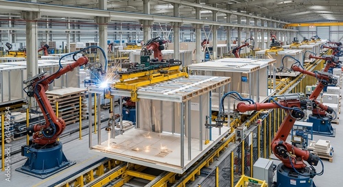 Automated Robotic Welding in a Modern Factory Setting, Modular Construction.