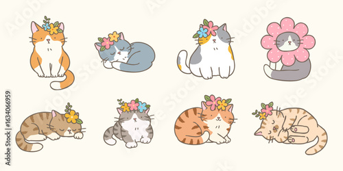 Wallpaper Mural Vector Illustration of Cute Cartoon Cat Characters on Isolated Background. Hand Drawn Vector Illustration. Torontodigital.ca