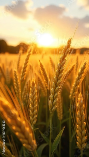 Golden hour sunlight illuminates a bountiful field of ripe, ready-to-harvest feed crops, swaying gently in the breeze A picturesque scene of agricultural abundance , plentiful, farm