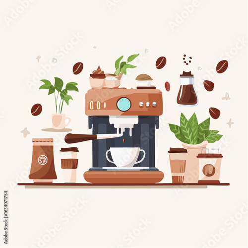 Collection of handcrafted coffee shop elements in vector style, perfect for cafe branding.
