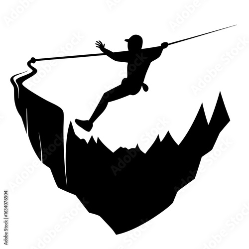 Man on tightrope over mountain silhouette