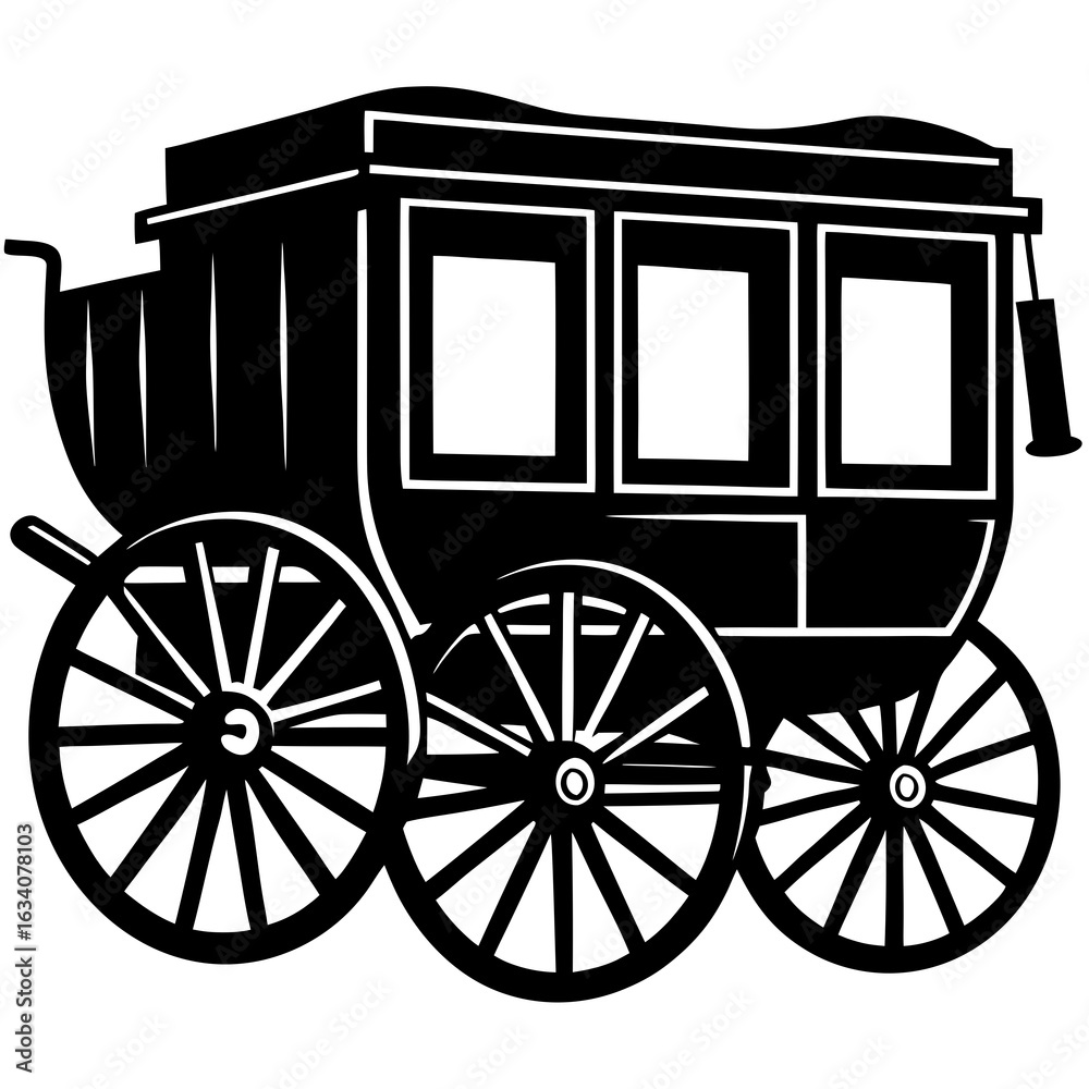 Fototapeta premium Stagecoach Vector Linocut Silhouette | Generative AI Artwork