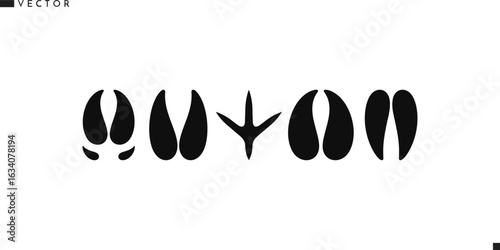 Animal paw prints. Isolated bull cow pig deer goat rooster bison antelope and wild boar paw prints 