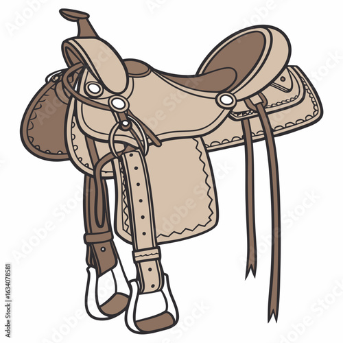 Western Saddle Vector | Generative AI Linocut Silhouette Design for Microstock