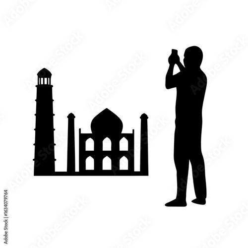 Canvas Print Man photographing taj mahal silhouette