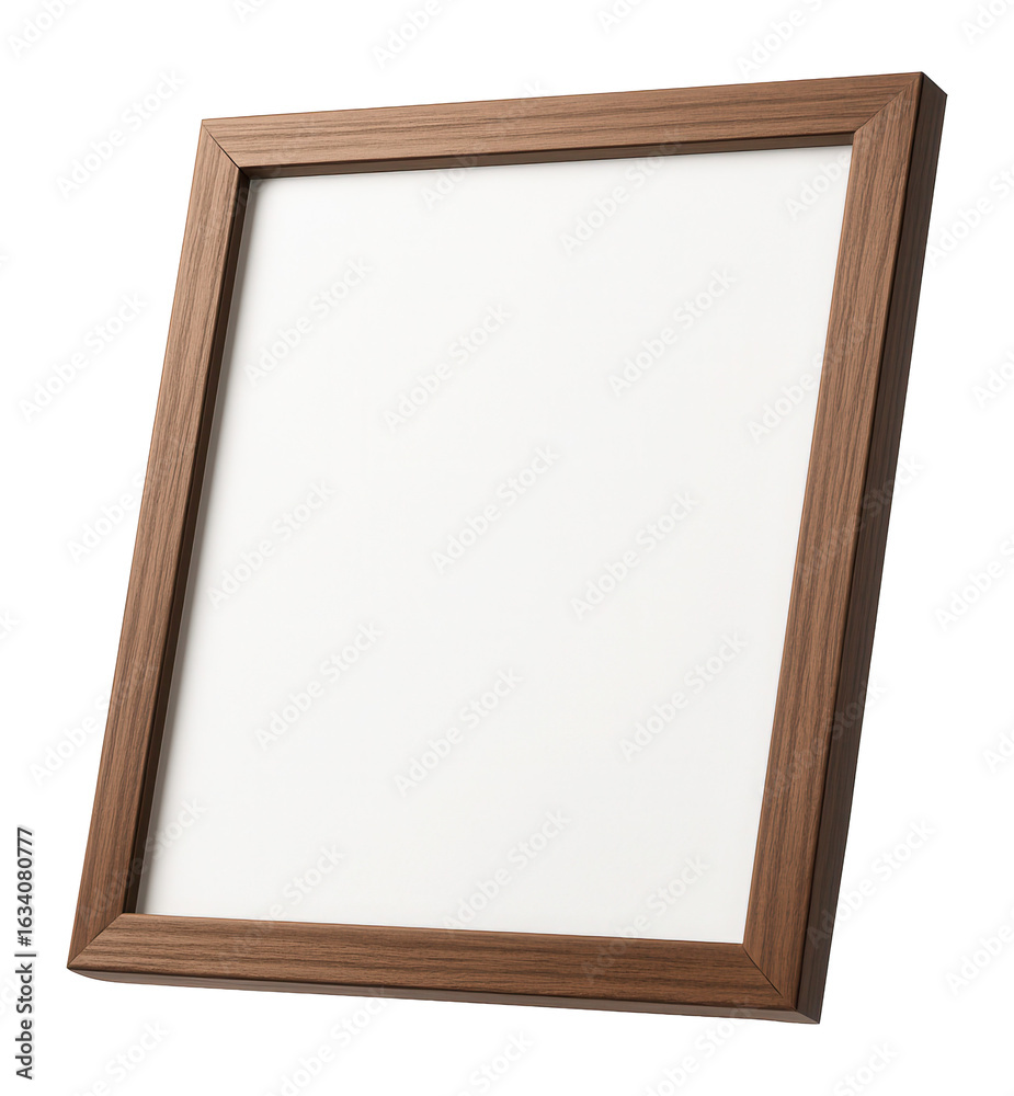 Fototapeta premium Wooden picture frame with a rectangular shape and a simple, elegant design on transparent background.