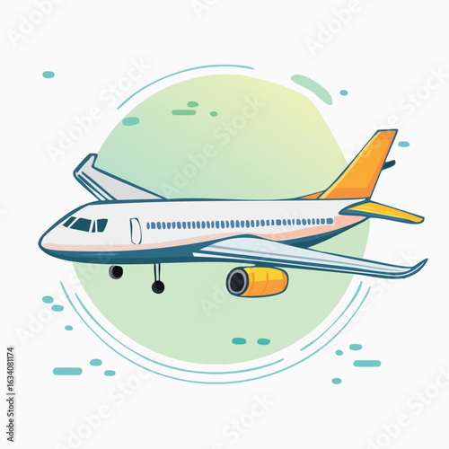 Flat vector illustration of a commercial airplane in a clean, modern style. Side view of an airliner for travel and transport concepts.