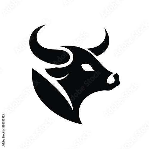 Bull head logo design. Abstract stylized cow or bull head horns silhouette icon. Premium logo for steak house. Taurus symbol. Black vector illustration Design.