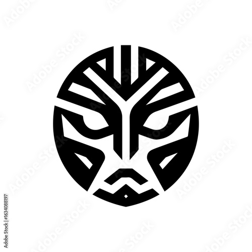 tribal mask for courage, with sharp lines and assertive geometry