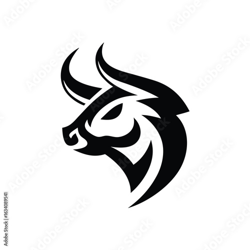 Bull head logo design. Abstract stylized cow or bull head horns silhouette icon. Premium logo for steak house. Taurus symbol. Black vector illustration Design.
