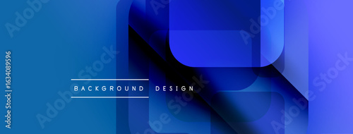 Abstract blue background. Overlapping squares create modern design. Gradient shades offer depth, visual interest. Minimalist aesthetic.