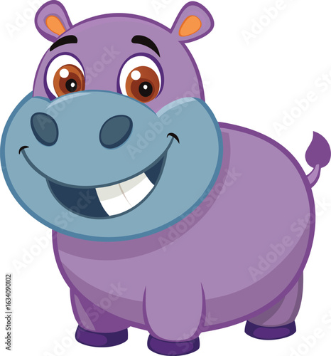 A cartoon hippo with a big smile, exuding joy and a playful spirit in a colorful illustration