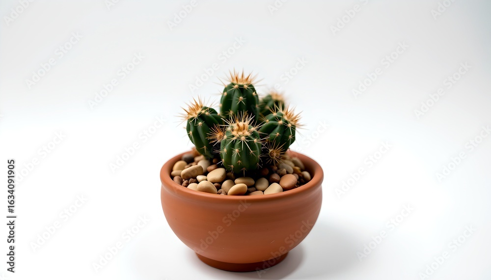 Fototapeta premium A small cactus plant in a brown pot