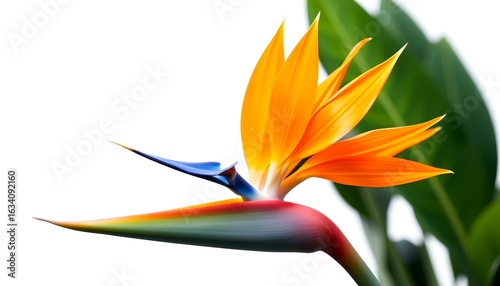 A striking bird of paradise flower blooming