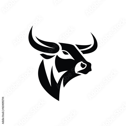 Bull head logo design. Abstract stylized cow or bull head horns silhouette icon. Premium logo for steak house. Taurus symbol. Black vector illustration Design.