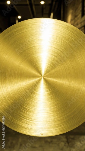Golden Sunburst A Luminous Reflection on a Circular Brushed Metal Disc.