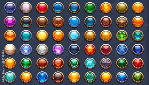 Collection of colorful gem icons for game development asset or ui design