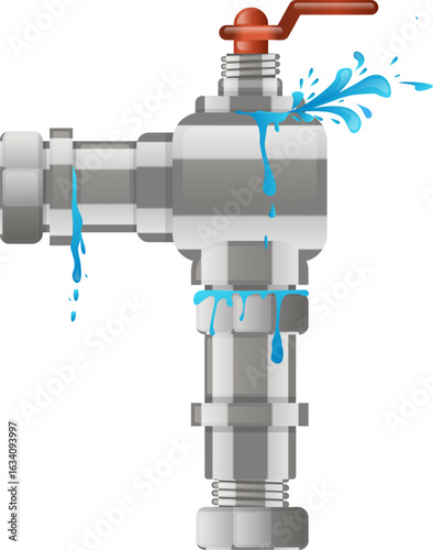 Leaking water pipe faucet splashing water, highlighting the urgent need for plumbing maintenance and repair to prevent costly water damage and unnecessary waste
