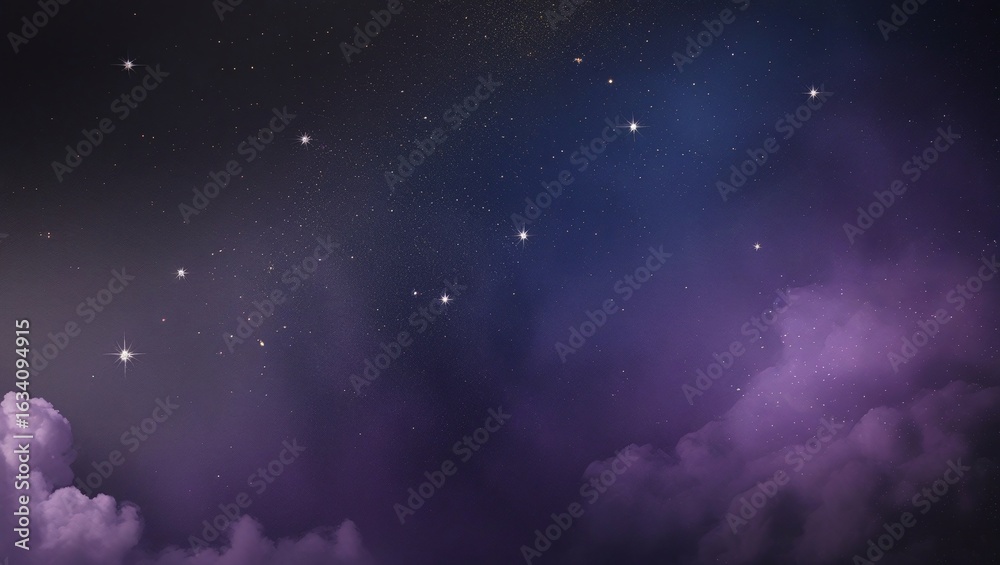Obraz premium Purple Sky Filled with Shining Stars and Cumulus Clouds at Night