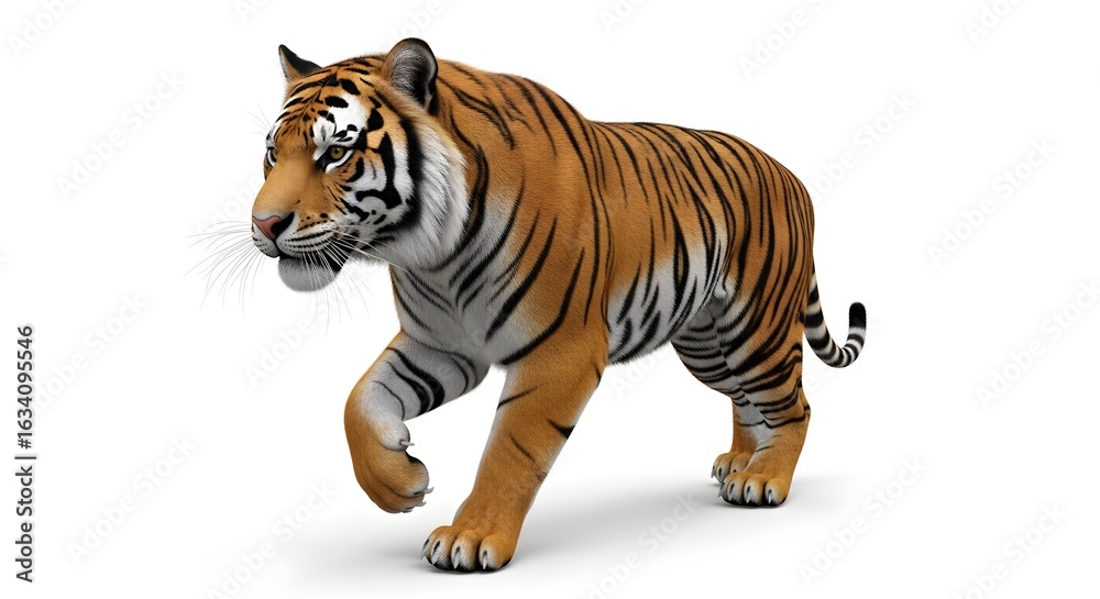 Fototapeta premium Powerful Tiger Walking Isolated on White