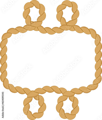 Seamlessly looping, thick, textured rope forms a rectangular frame, adorned with decorative loops at the top and bottom, creating a nautical or rustic themed border