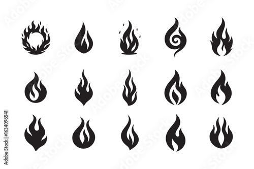 Fire flames bundle silhouette clip art symbol, burn heat icon design