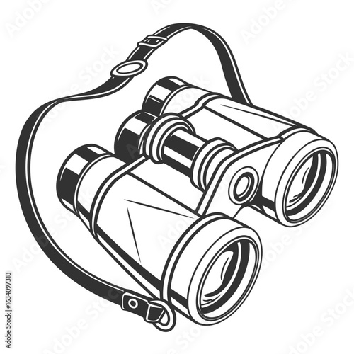 Illustration of a pair of binoculars with a strap isolated on white background