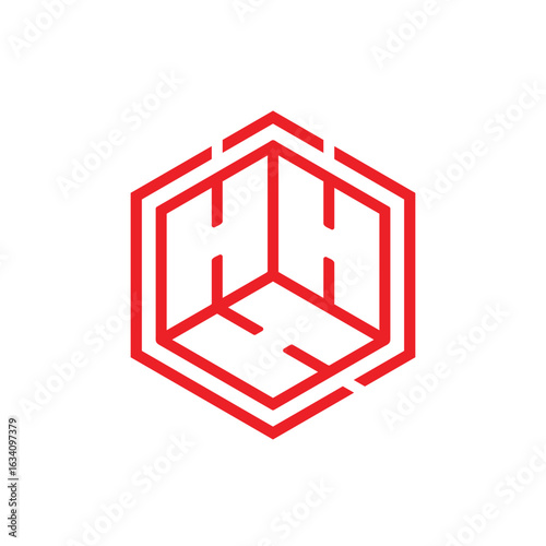Geometric Line Style Initial HH Letter Hexagon Box Shape Logo Icon
