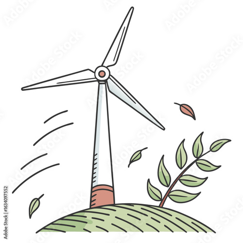 Wind turbine generating renewable energy isolated on white background